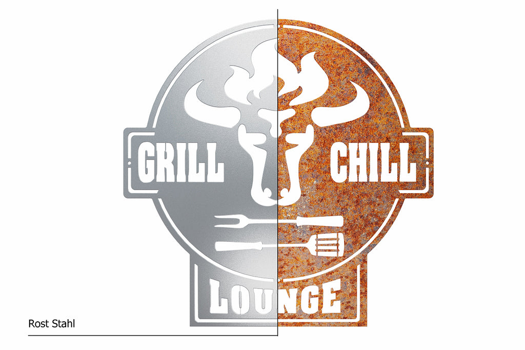 Gartenschild | Grill Schild | Bulle + Grill & Chill Lounge | Stahl  Massiv*