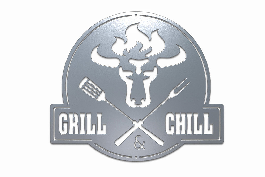 Gartenschild | Grill Schild | Bulle + Grill & Chill Gartenschild | Stahl Massiv