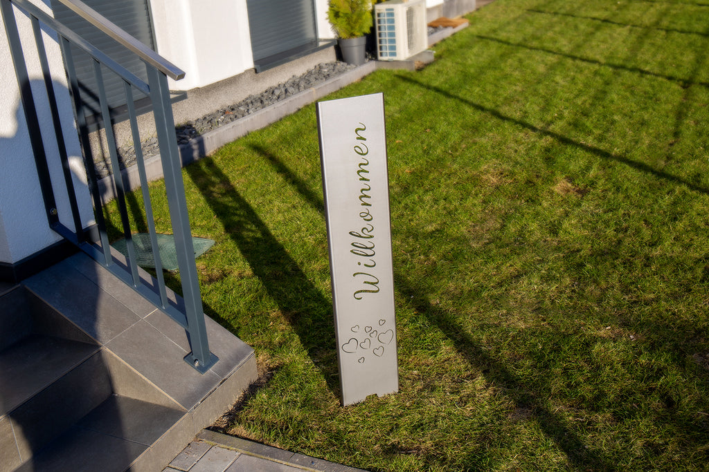 Gartenstecker Gartenschild Willkommen | Edelrost Deko | 120cm x 21cm
